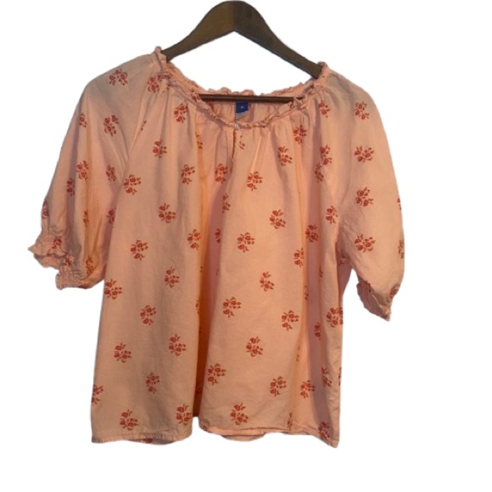 Cute Old Navy Floral Peach Blouse Shirt Top Boho Lightweight Size Medium